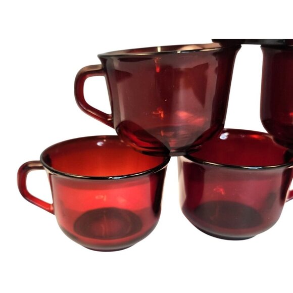 Arcopal France Ruby Red Glass Coffee Cups Set Of 2 Vintage Durable And Elegant D - Picture 7 of 9